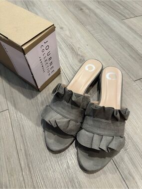 Journee Collection Gray Ruffle Slide Mules